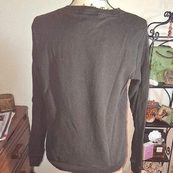 PINK VICTORIA'S SECRET Black Long Sleeve SweatShirt Pink Logo & Side Zip Small - Picture 7 of 10